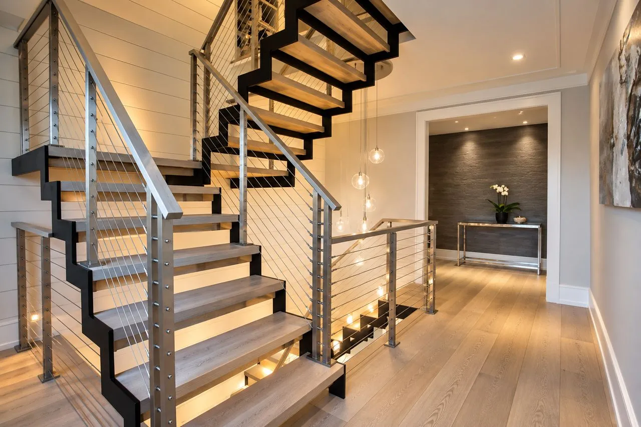 Escalier demi-tournant en forme de U effectuant une rotation de 180°