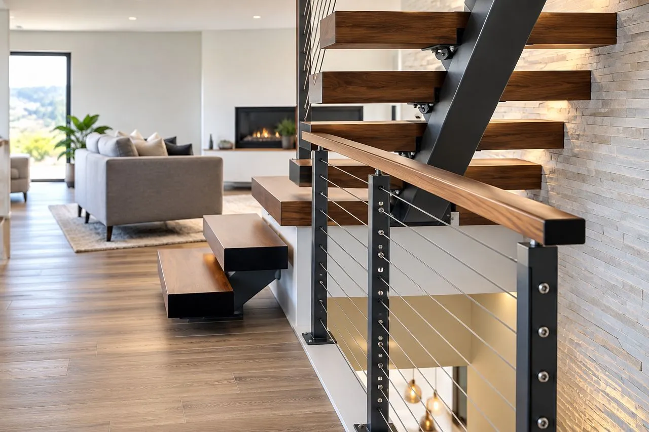 Escalier quart tournant avec un virage à 90° adapté à la configuration de la pièce